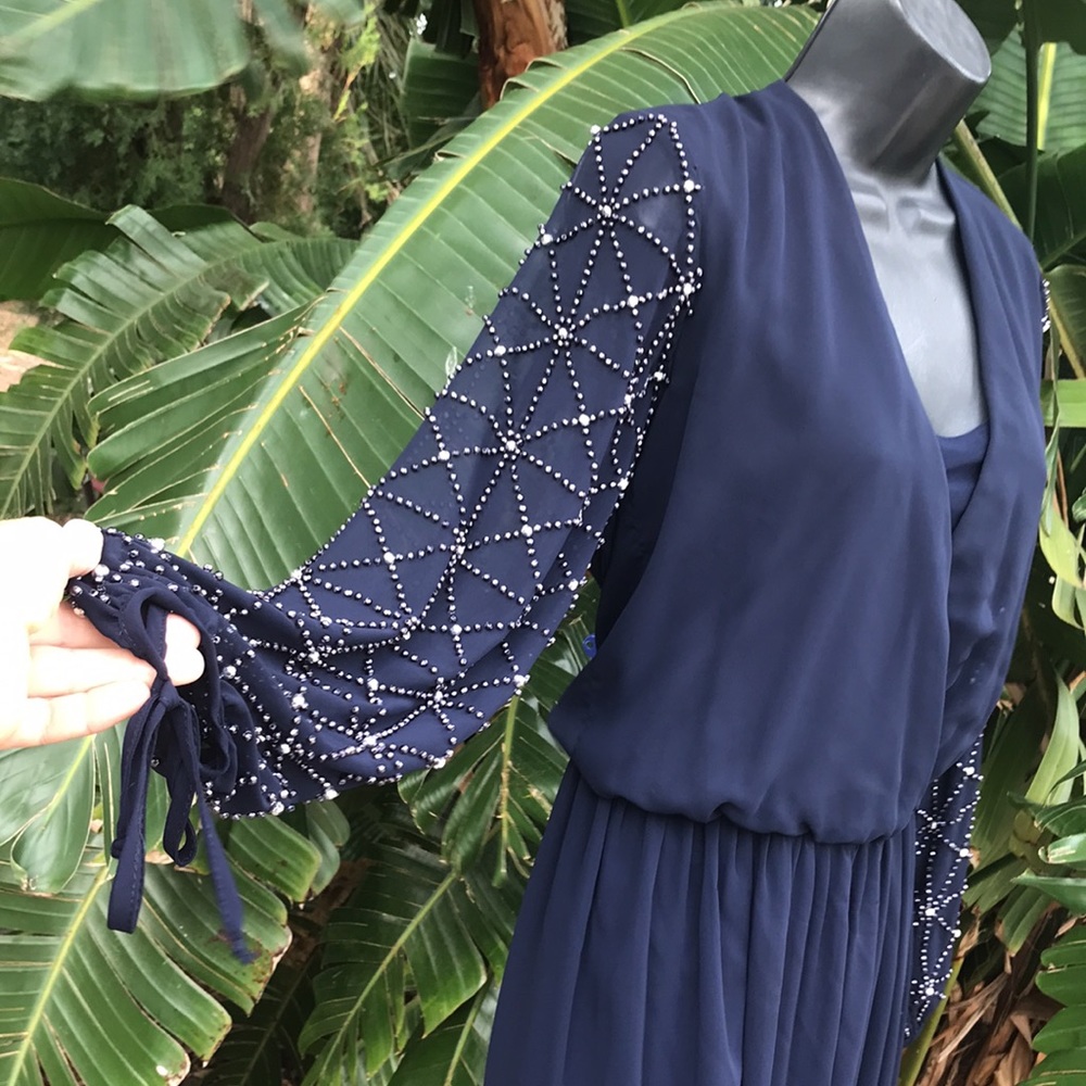 Betsy and Adam beaded sheer sleeve gown - Picture 10 of 13